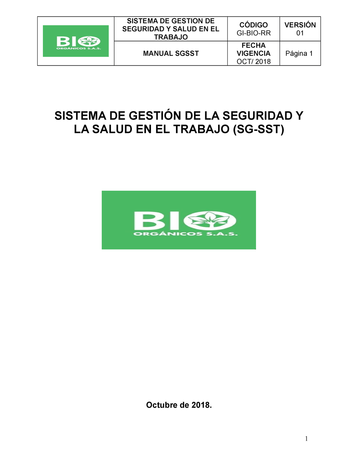 Manual Sgsst - Seguridad - SEGURIDAD Y SALUD EN EL TRABAJO CÓDIGO GI ...