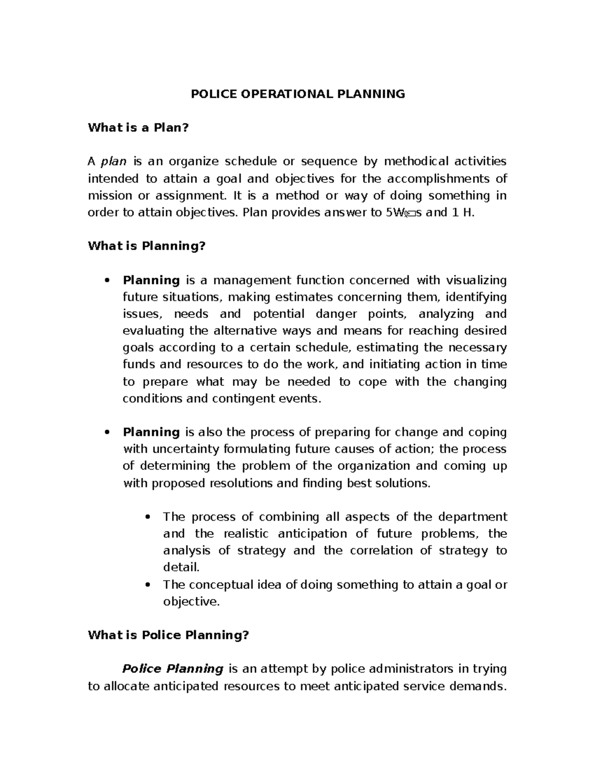 Police Operational Planning POLICE OPERATIONAL PLANNING What Is A 