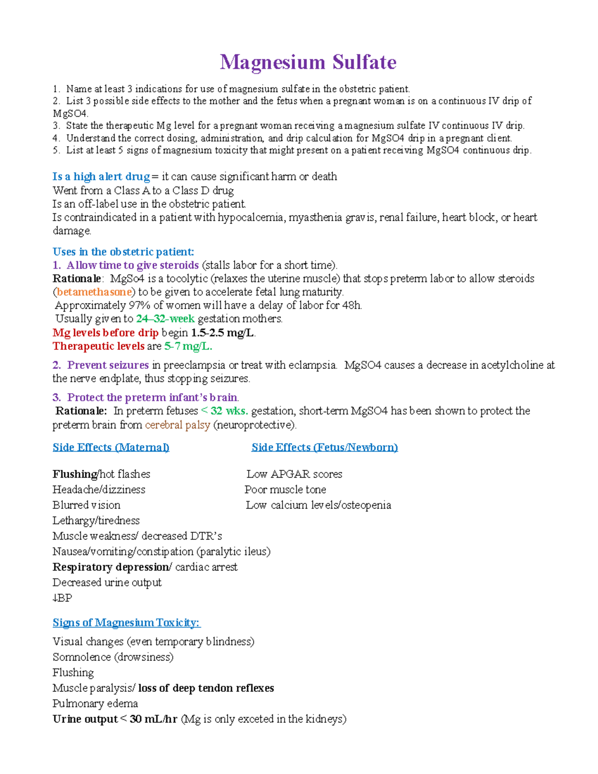 Magnesium Sulfate drug dosage for obstetrics Magnesium Sulfate 1