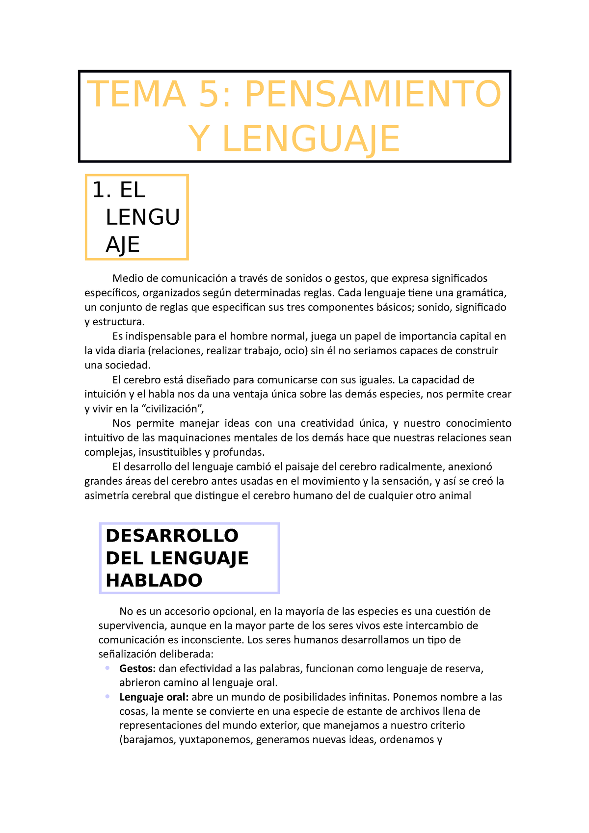 TEMA 5 Lenguaje Y Pensamiento - TEMA 5: PENSAMIENTO Y LENGUAJE 1. EL ...