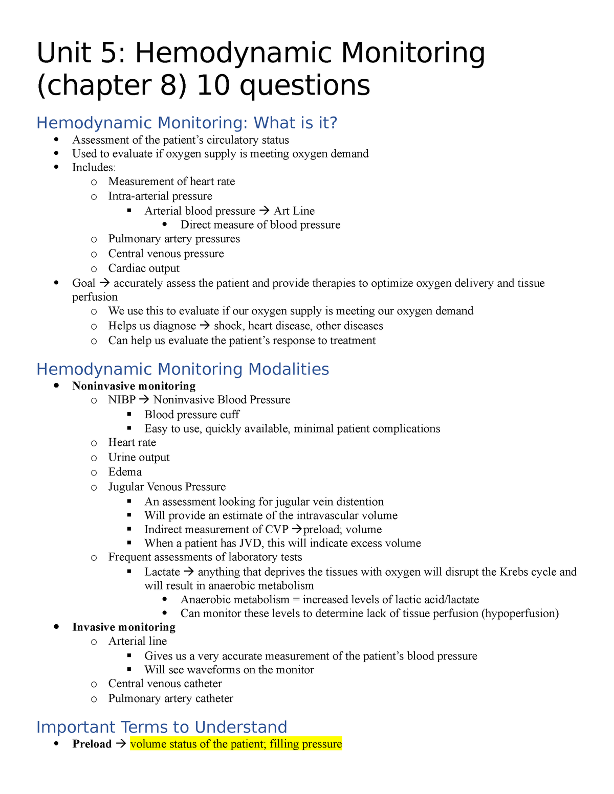 hemodynamic monitoring case study questions