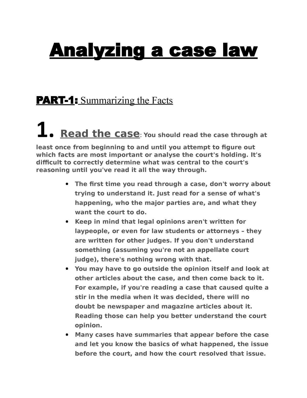 Analyzing A Case Law Procedure To Analyse A Case Law Analyzing A 