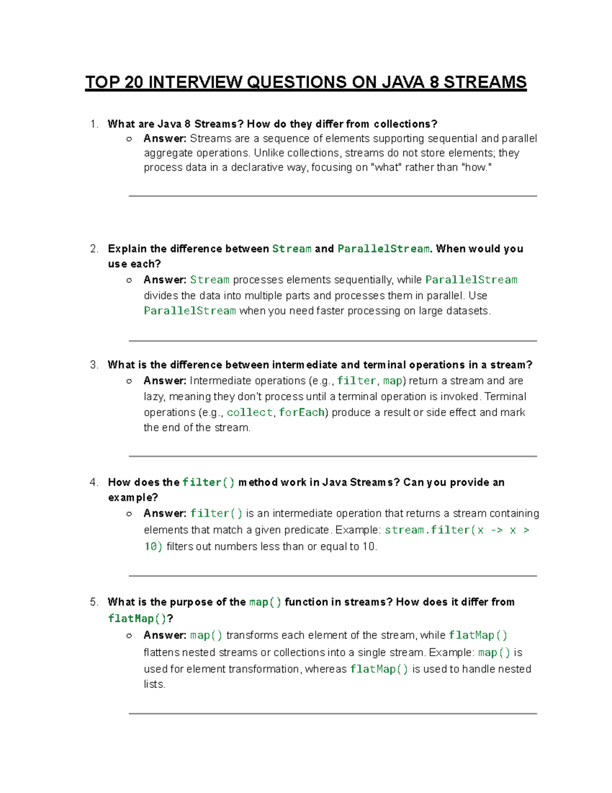 Java 8 streams questions - TOP 20 INTERVIEW QUESTIONS ON JAVA 8 STREAMS ...