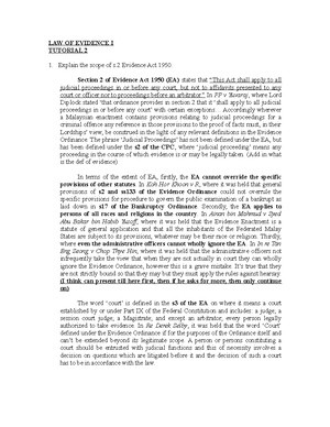 Tutorial 7 Qs - good luck - Law of Evidence I - MMU - Studocu