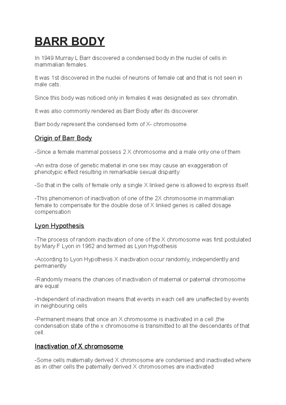 BARR BODY It is lecture notes BARR BODY In 1949 Murray L Barr discovered a condensed body in
