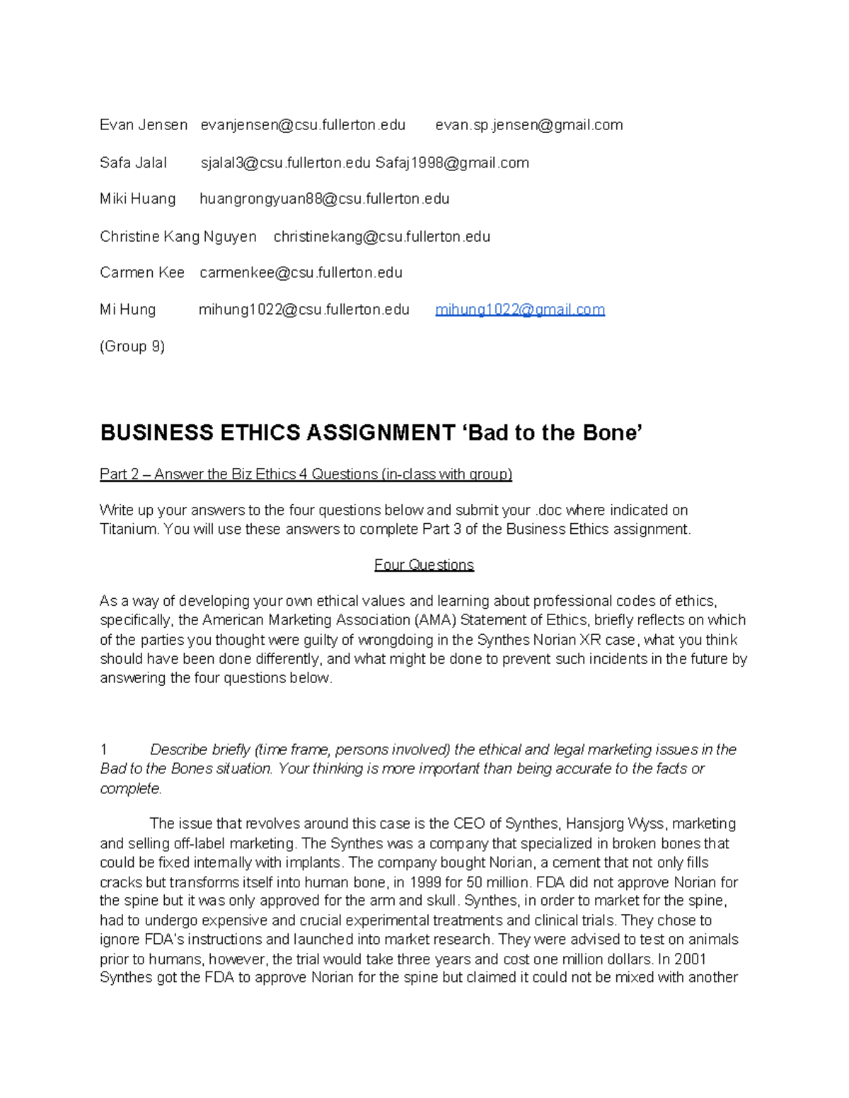 business ethics writing assignment