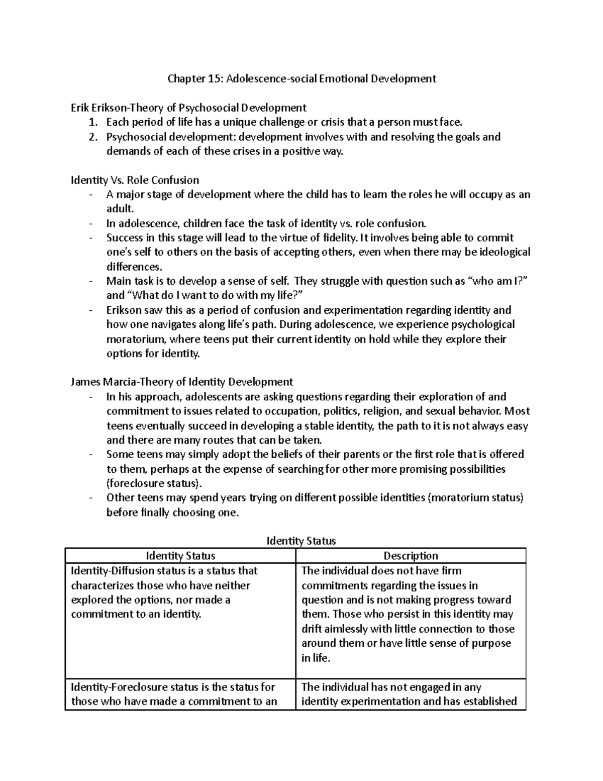 Chapter 15 Chapter 15 Adolescencesocial Emotional Development Erik