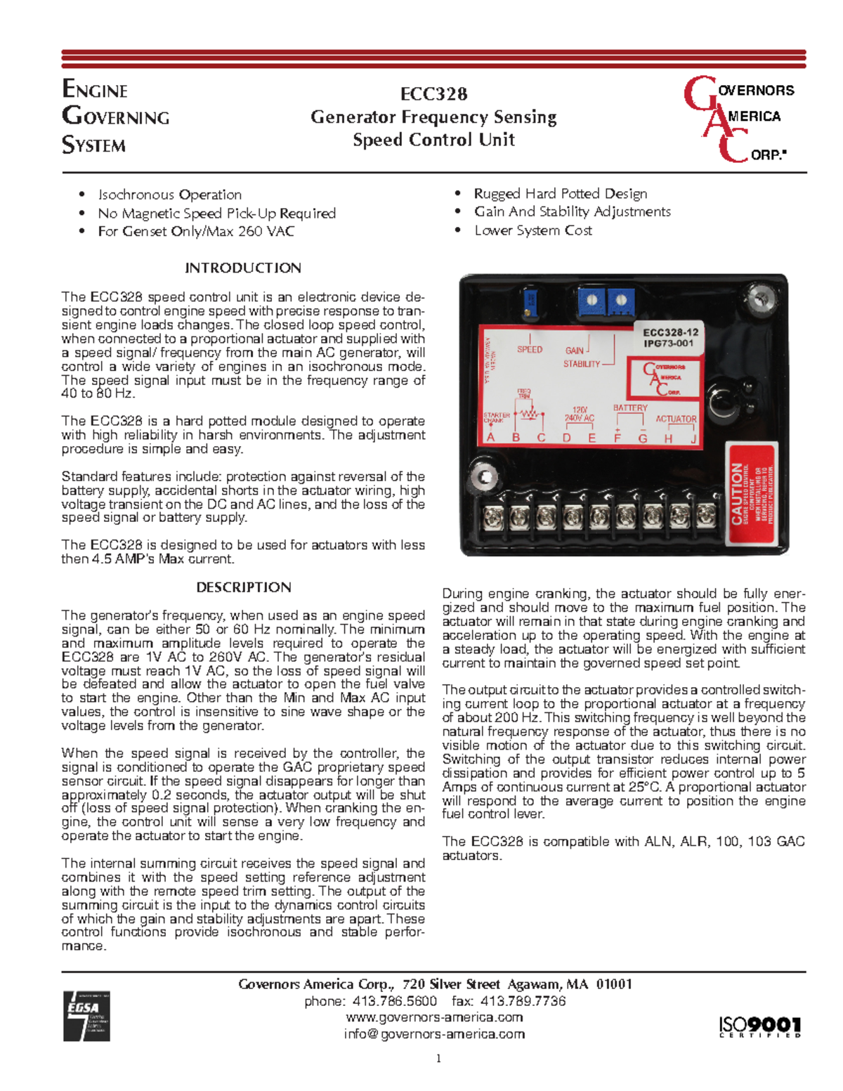 ECC328 datasheet ENGINE GOVERNING SYSTEM Governors America Corp., 720