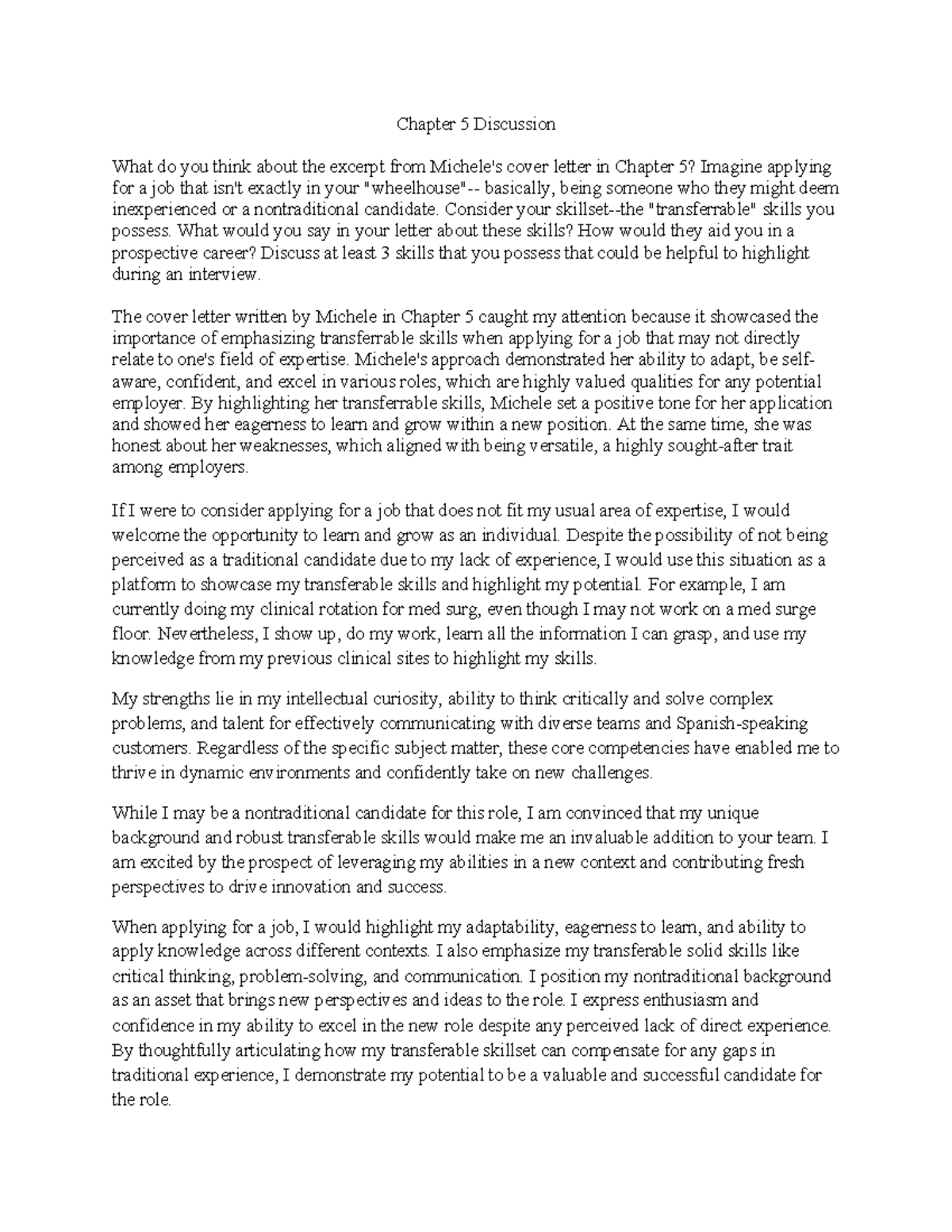 What do you think about the excerpt from Michele - Chapter 5 Discussion ...