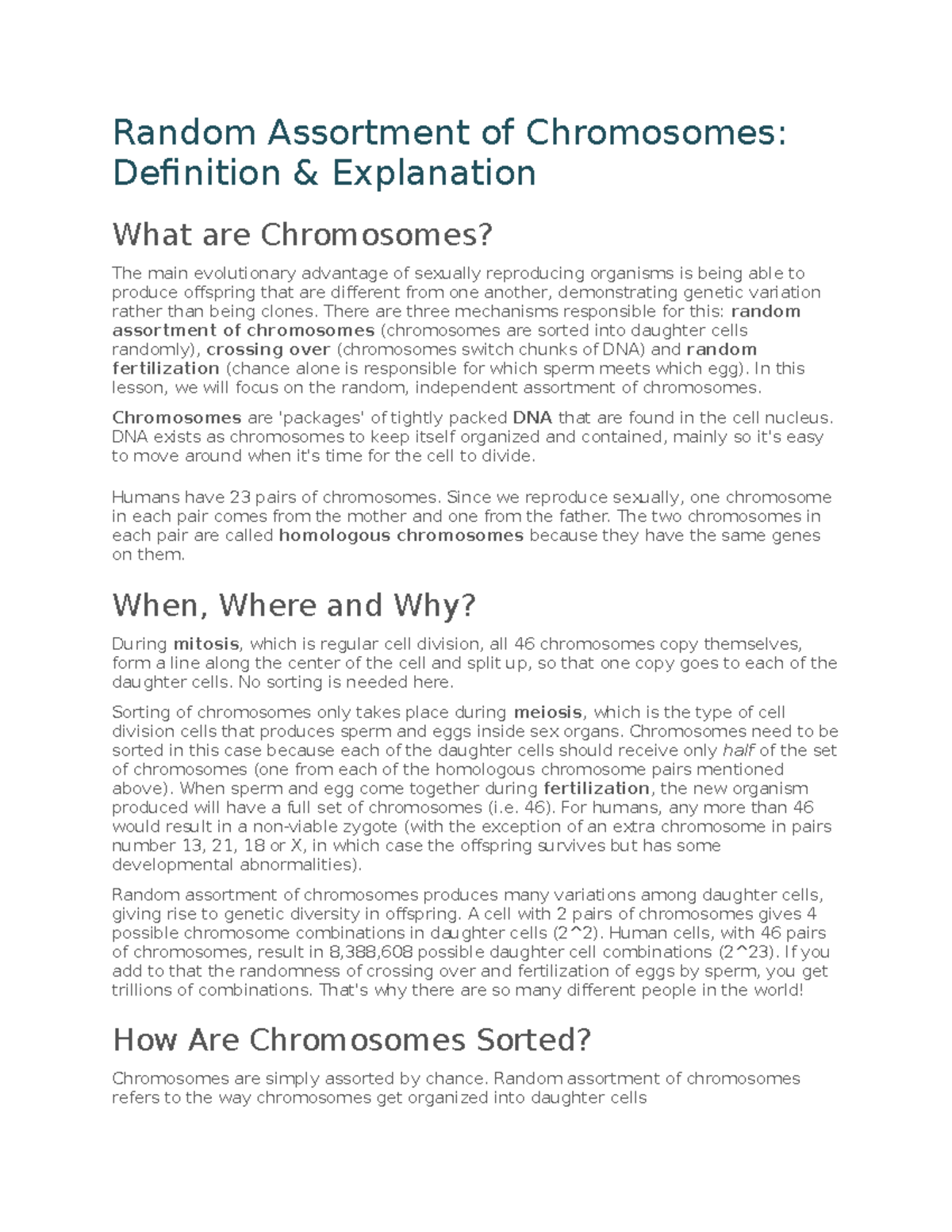 Random Assortment of Chromosomes Random Assortment of Chromosomes Definition & Studocu