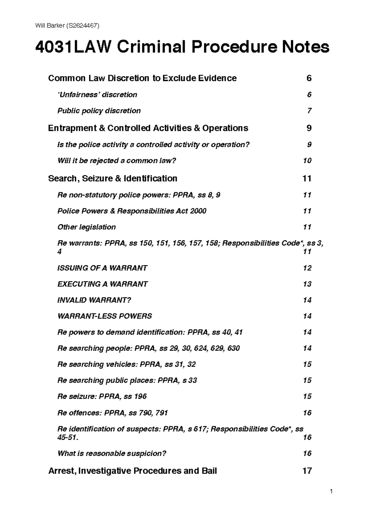 Criminal Procedure Law Notes - Will Barker (S2624467) 4031LAW Criminal ...