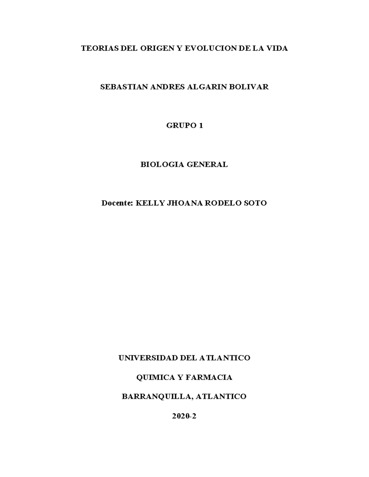 Teorias DEL Origen Y Evolucion DE LA VIDA pdf - TEORIAS DEL ORIGEN Y ...