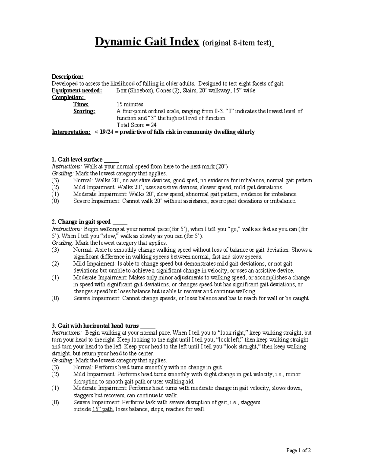 Dynamic-Gait-Index - Gait assessment for stroke pts - Dynamic Gait ...