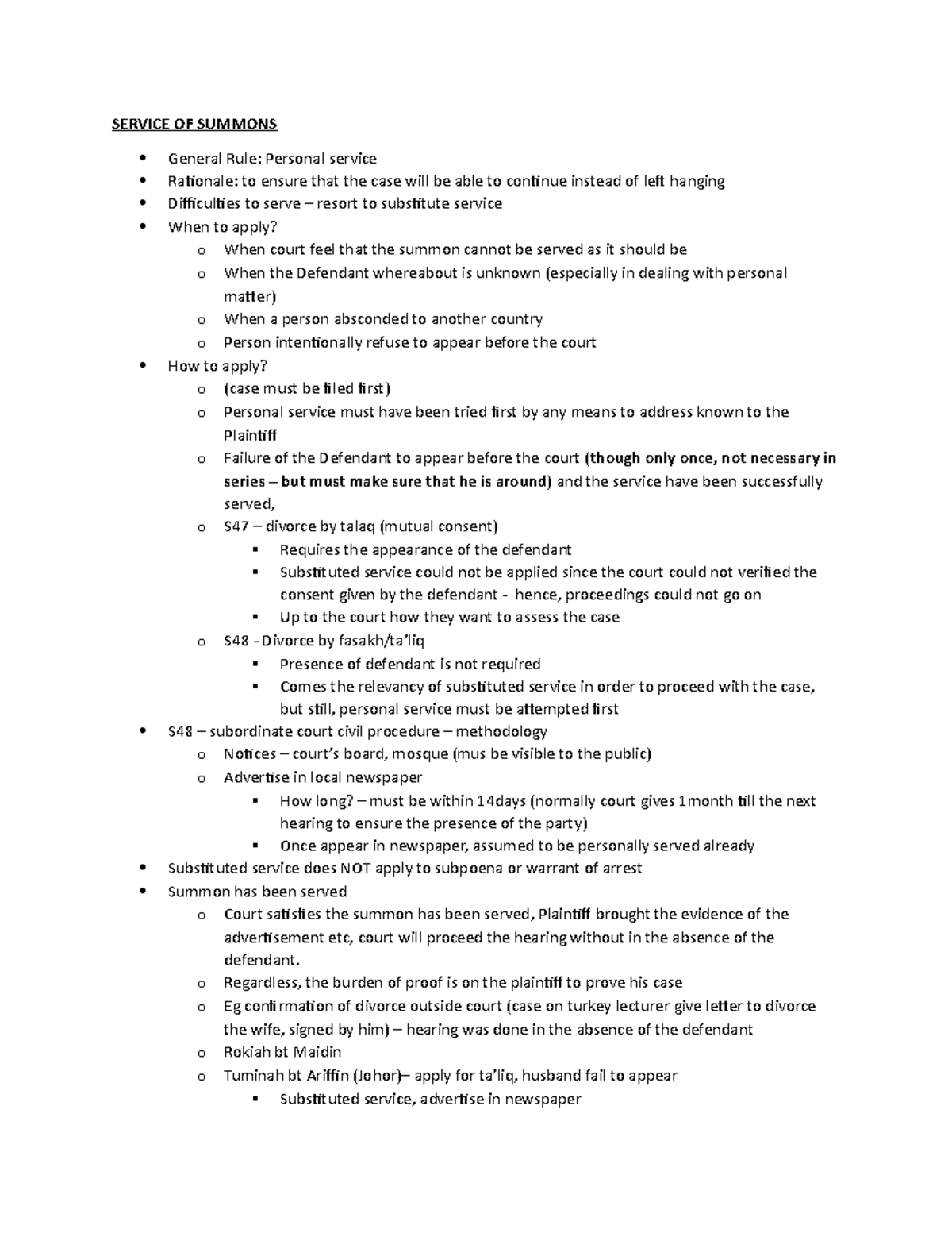 Notes SERVICE OF SUMMONS General Rule Personal Service Rationale To