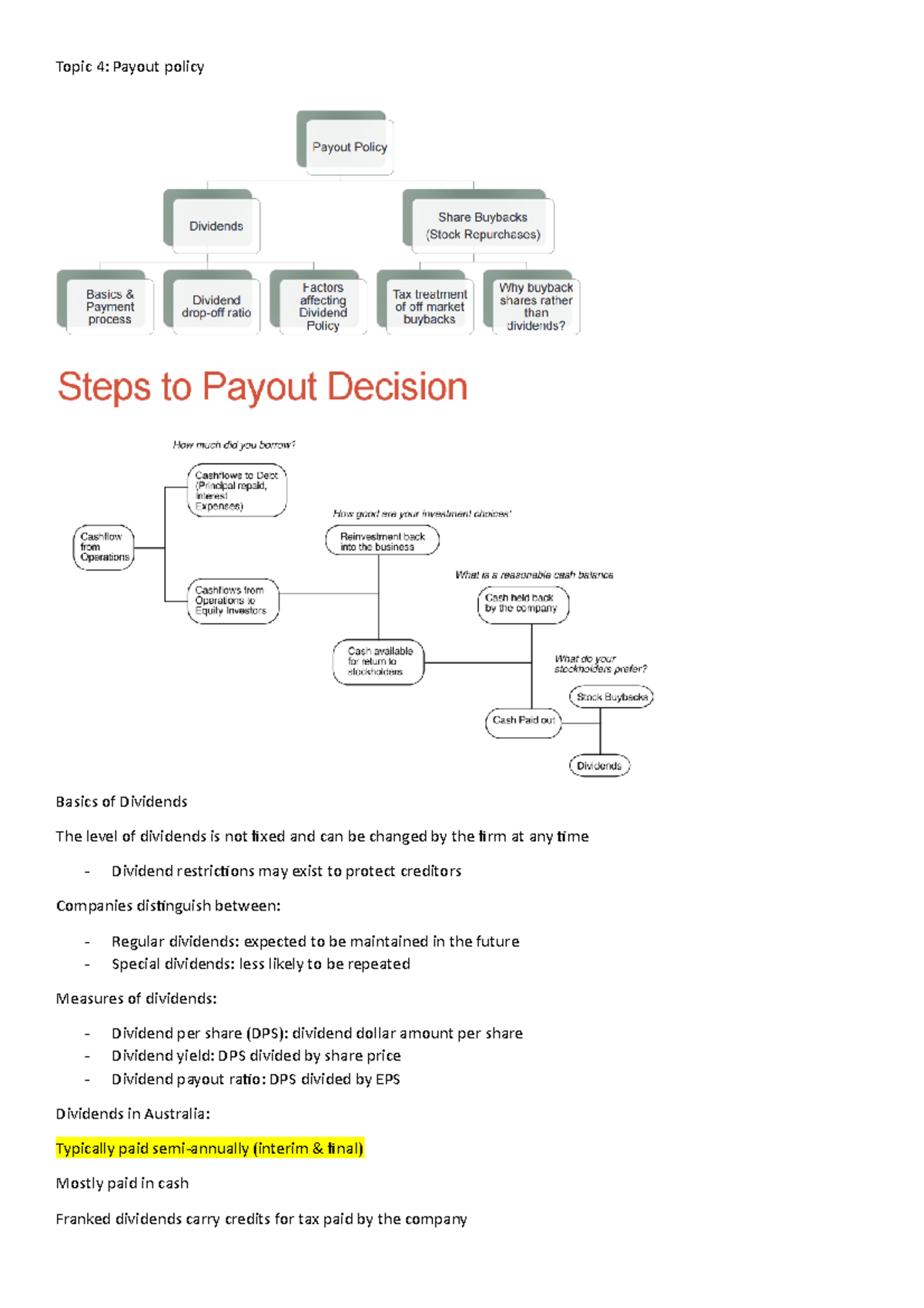 Topic 4 - Lecture Notes 4 - Topic 4: Payout Policy Basics Of Dividends ...