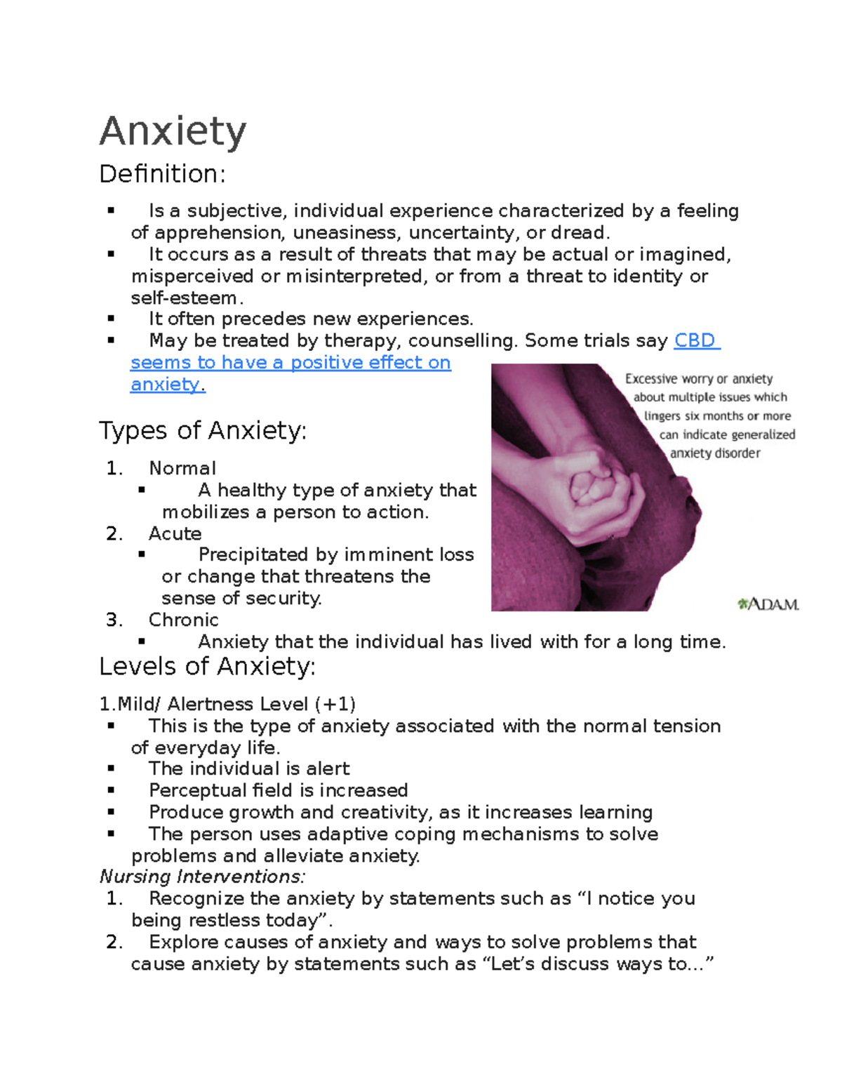 Anxiety - Anxiety Definition: Is a subjective, individual experience ...