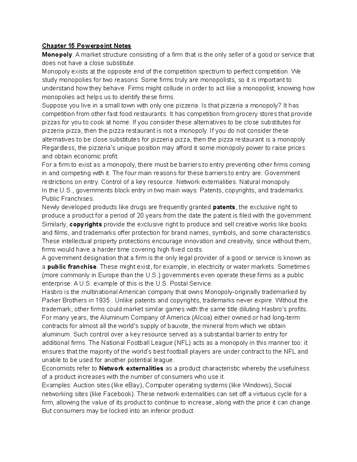 Econ Notes Ch. 4, 15,17 - Chapter 15 Powerpoint Notes Monopoly : A ...