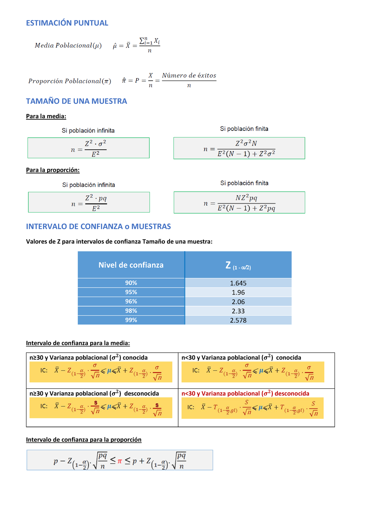 Apuntes PC 3 - ESTIMACI”N PUNTUAL TAMA—O DE UNA MUESTRA Para La Media ...