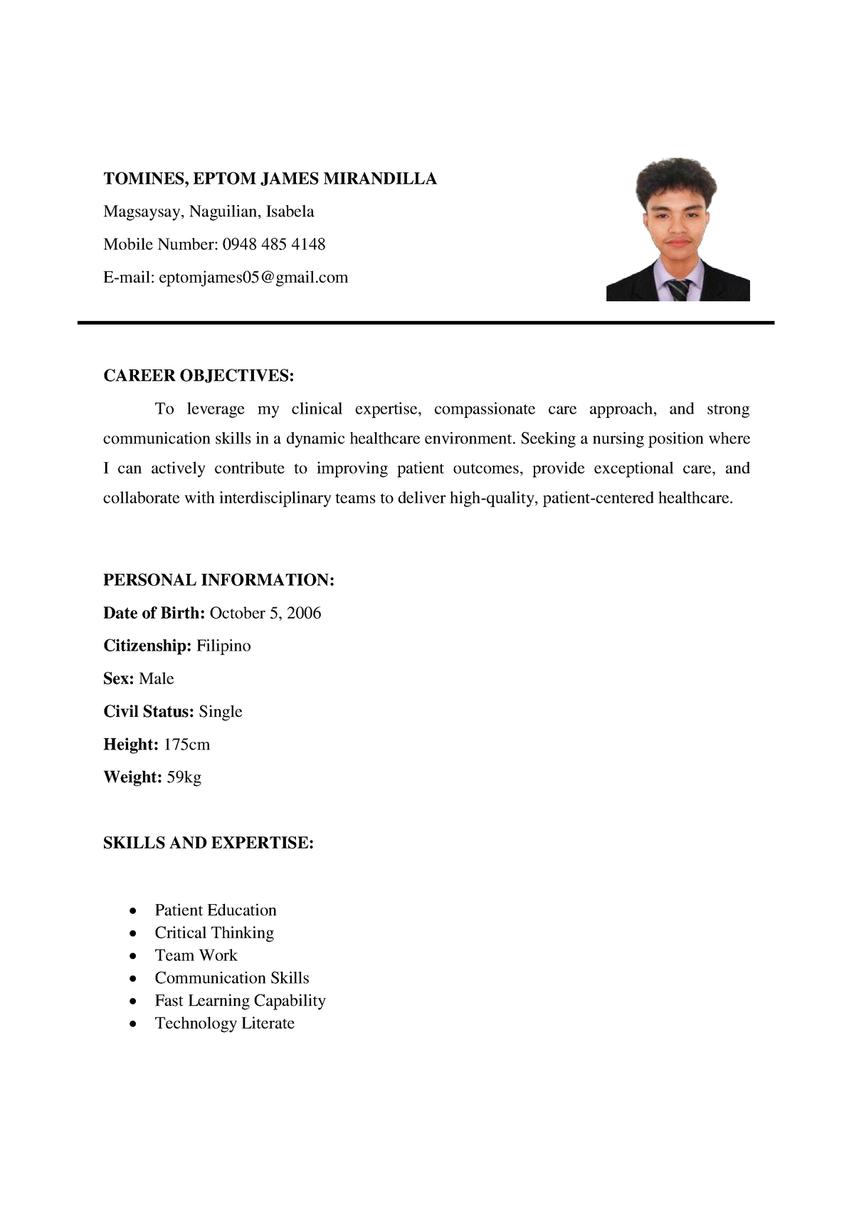 Eptom resume - adasdasd - TOMINES, EPTOM JAMES MIRANDILLA Magsaysay ...