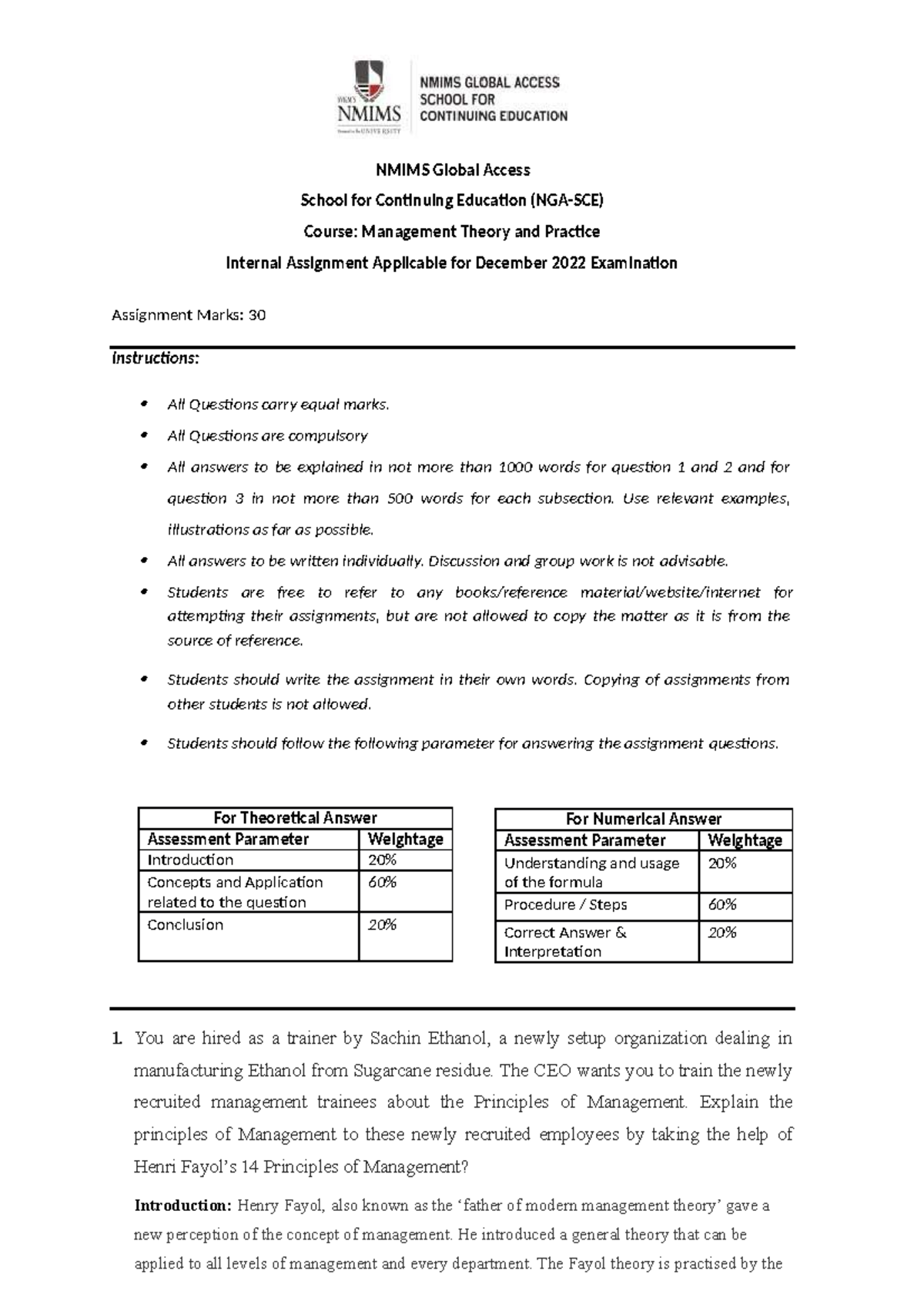 Management Theory and Practice - Assignment Dec 2022 ep4TJioh FB ...