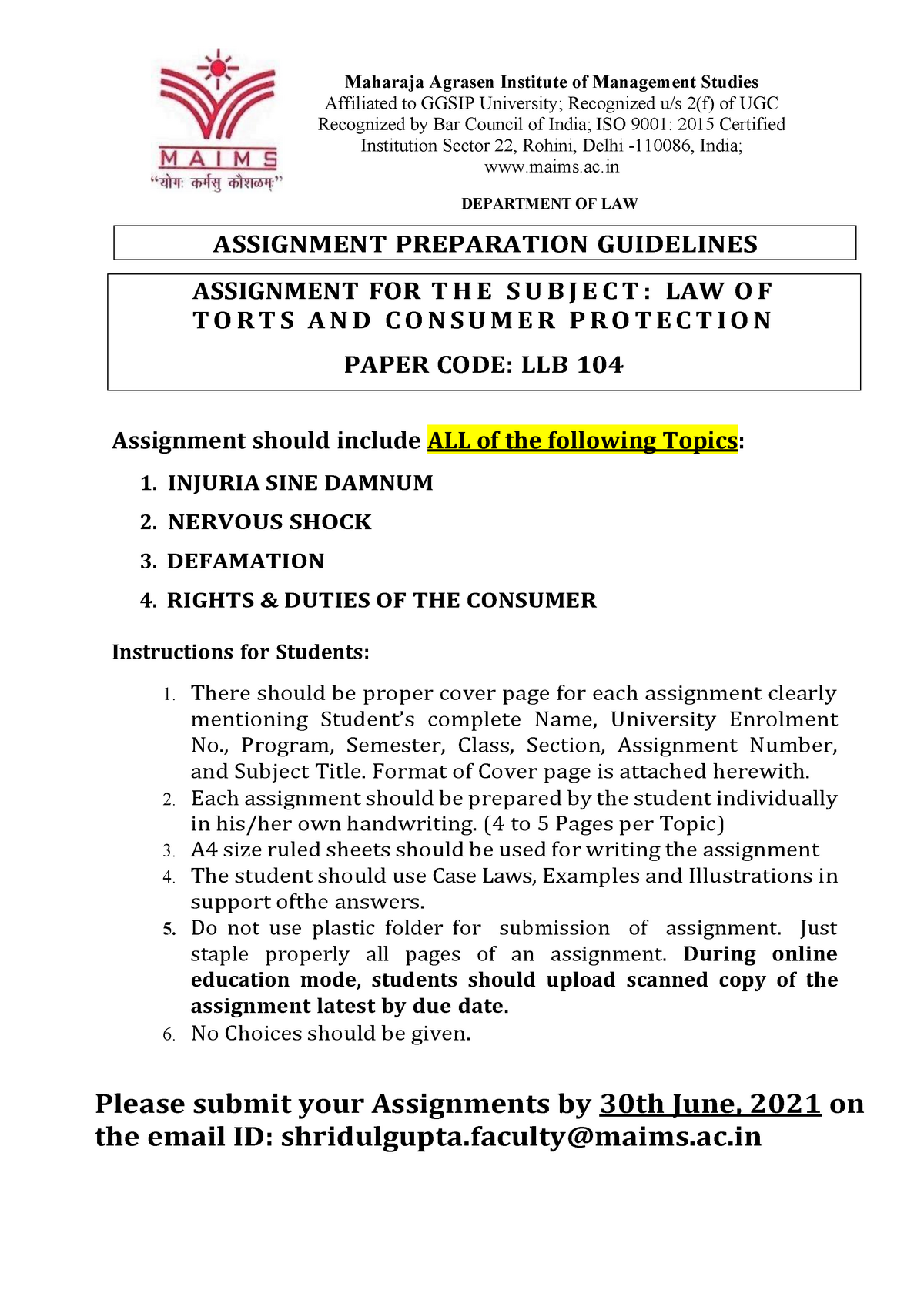 assignment-for-law-of-torts-assignment-preparation-guidelines