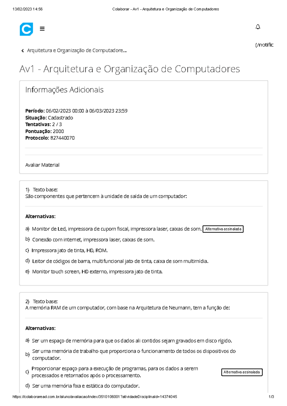 Colaborar - Av1 - Arquitetura E Organização De Computadores - 13/02 ...