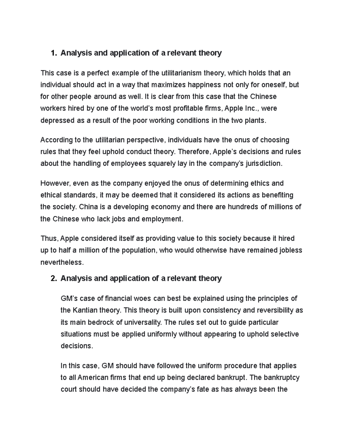 Case study - answers - Business Ethics - 1. Analysis and application of ...