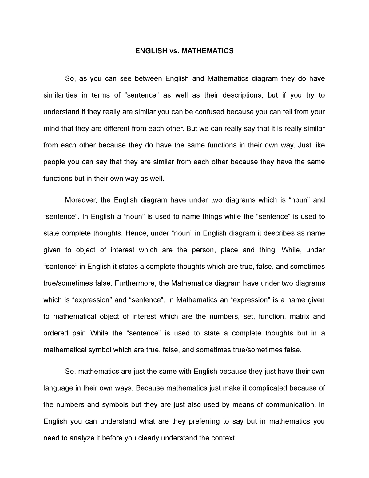 english vs mathematics essay