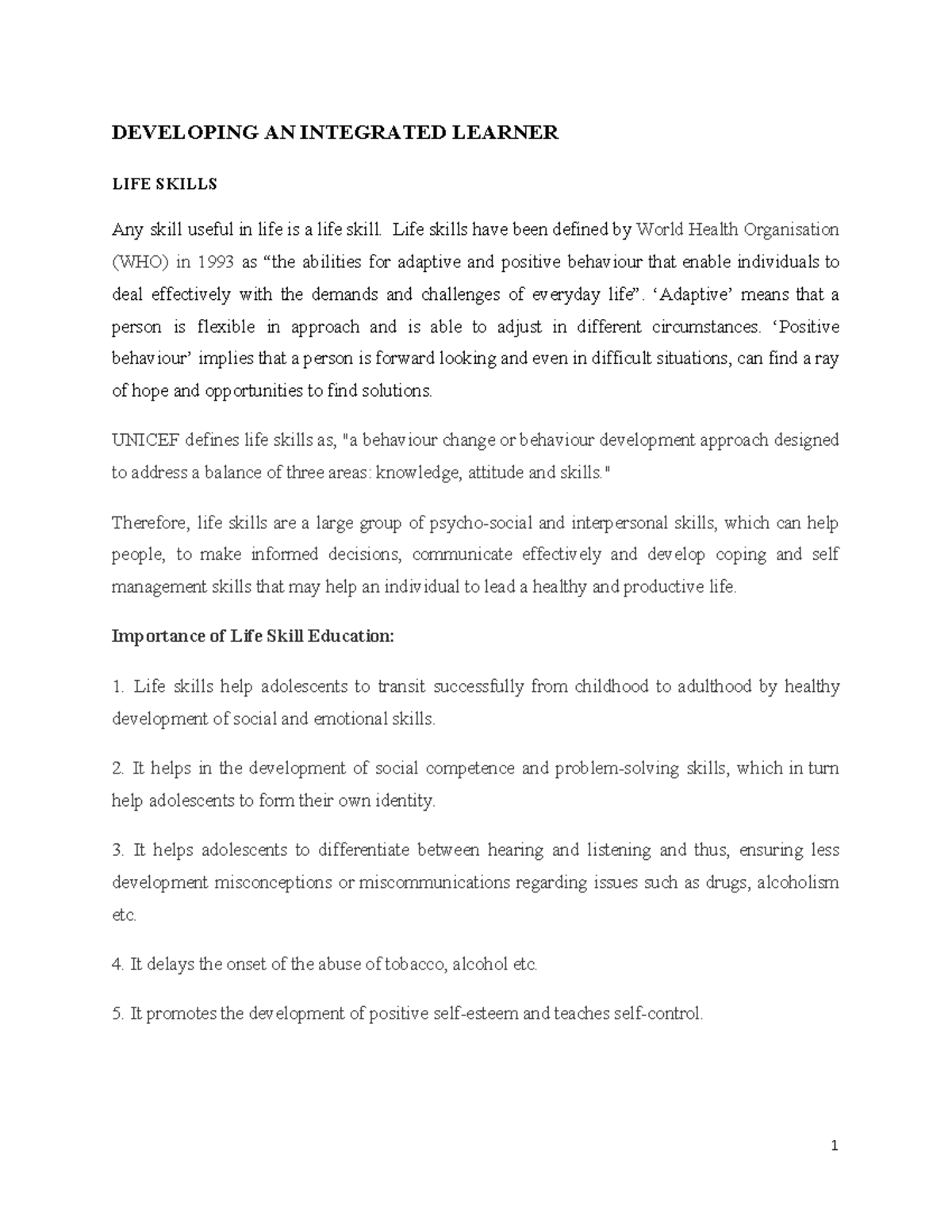 Life skills, Guidance and Counselling part 2 - Unit III DEVELOPING AN ...