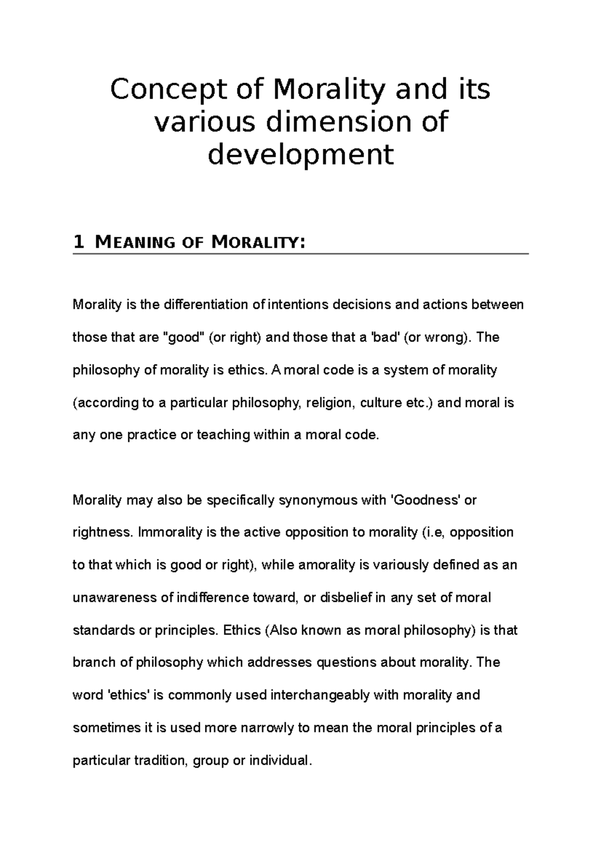 Concept of Morality and its various dimension of development - Concept ...