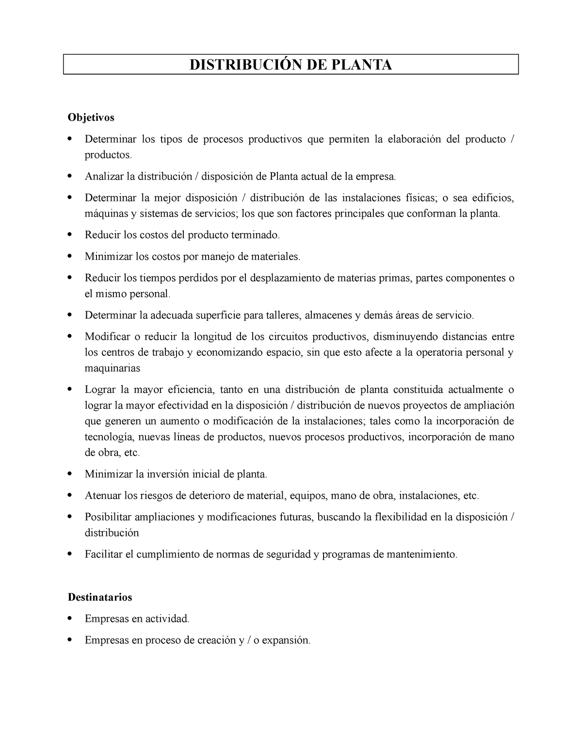 Metodología De Distribución - DISTRIBUCIÓN DE PLANTA Objetivos ...