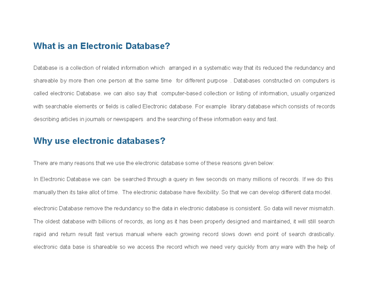 What is an Electronic Database - What is an Electronic Database ...