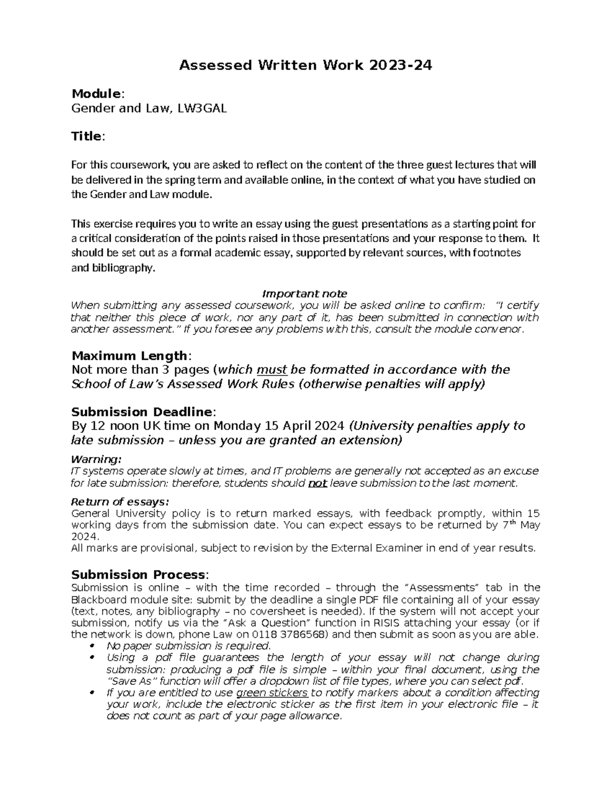 LW3GAL Assessed Essay Title 2023-24 - Assessed Written Work 2023 ...