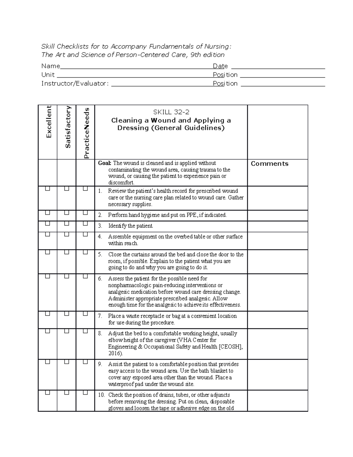 Skill Checklist - Wound Care Dressing Change - Skill Checklists for to ...