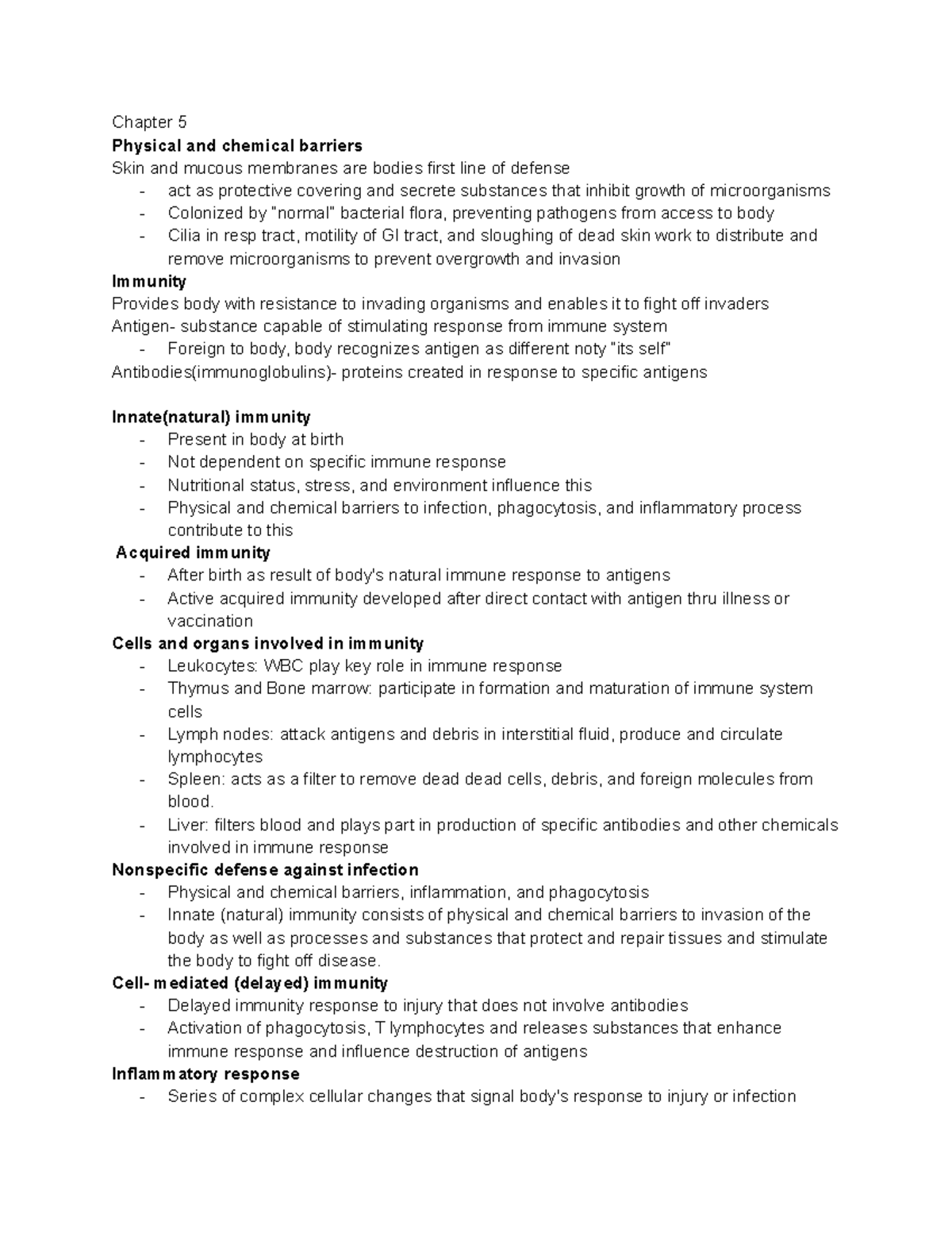 Ch 5 - chapter 5 notes - Chapter 5 Physical and chemical barriers Skin ...