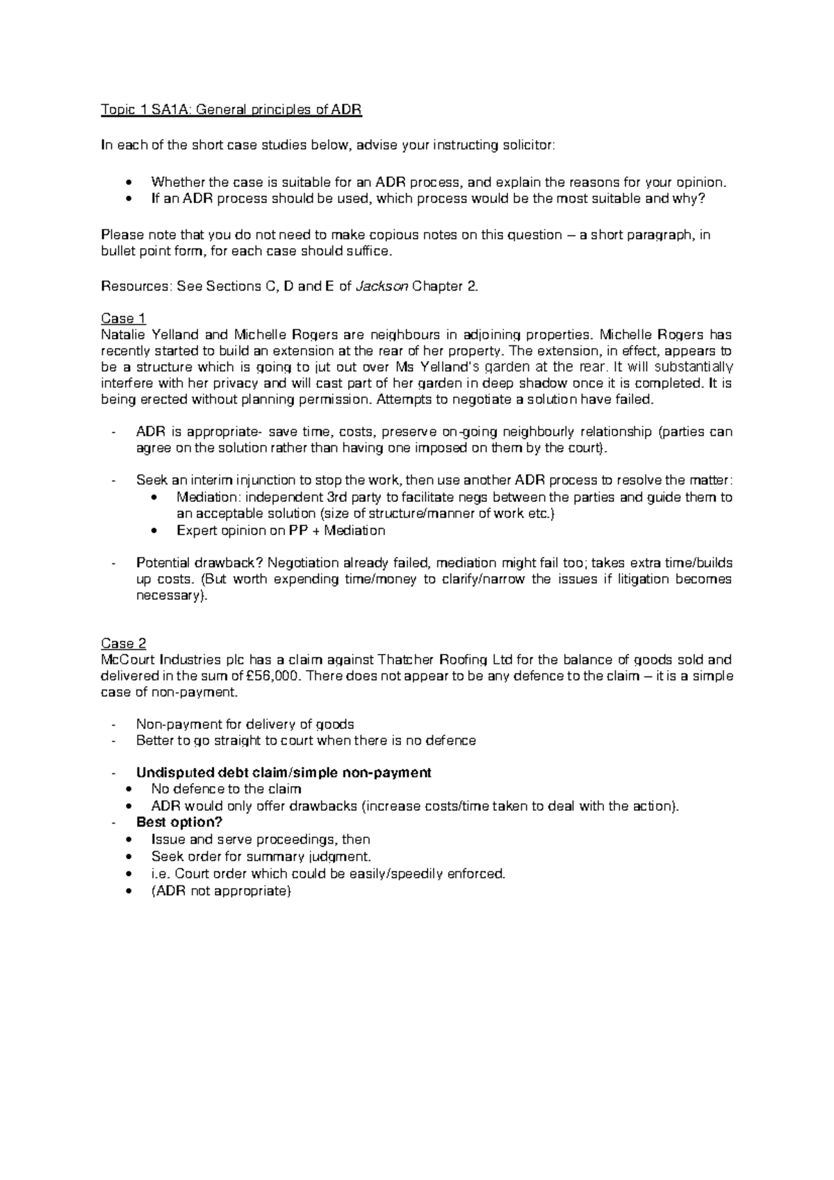 Lecture notes on Alternative Dispute Resolution (ADR) - Topic 1 SA1A ...