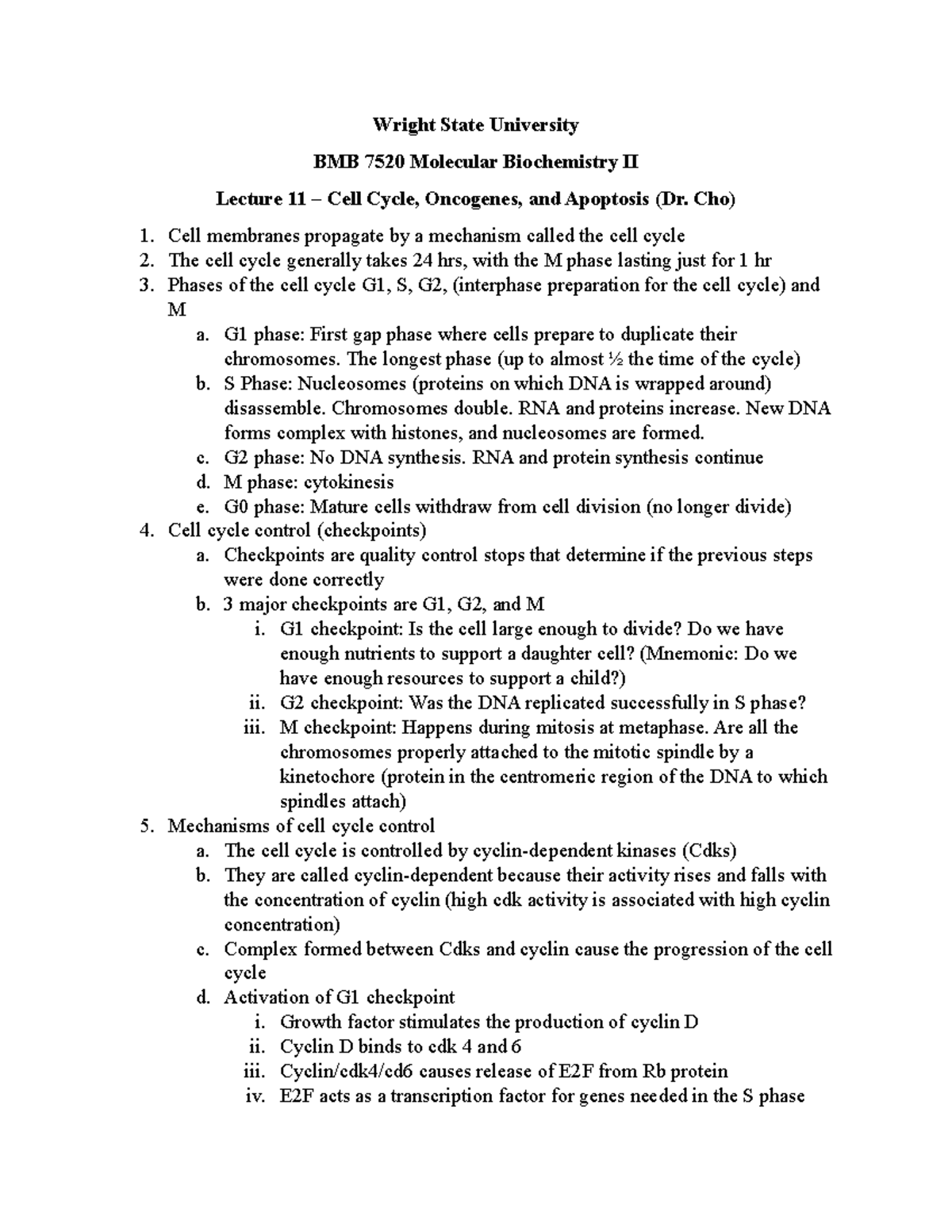 Lecture 11 - Cell cycle oncogenes and apoptosis - Wright State ...