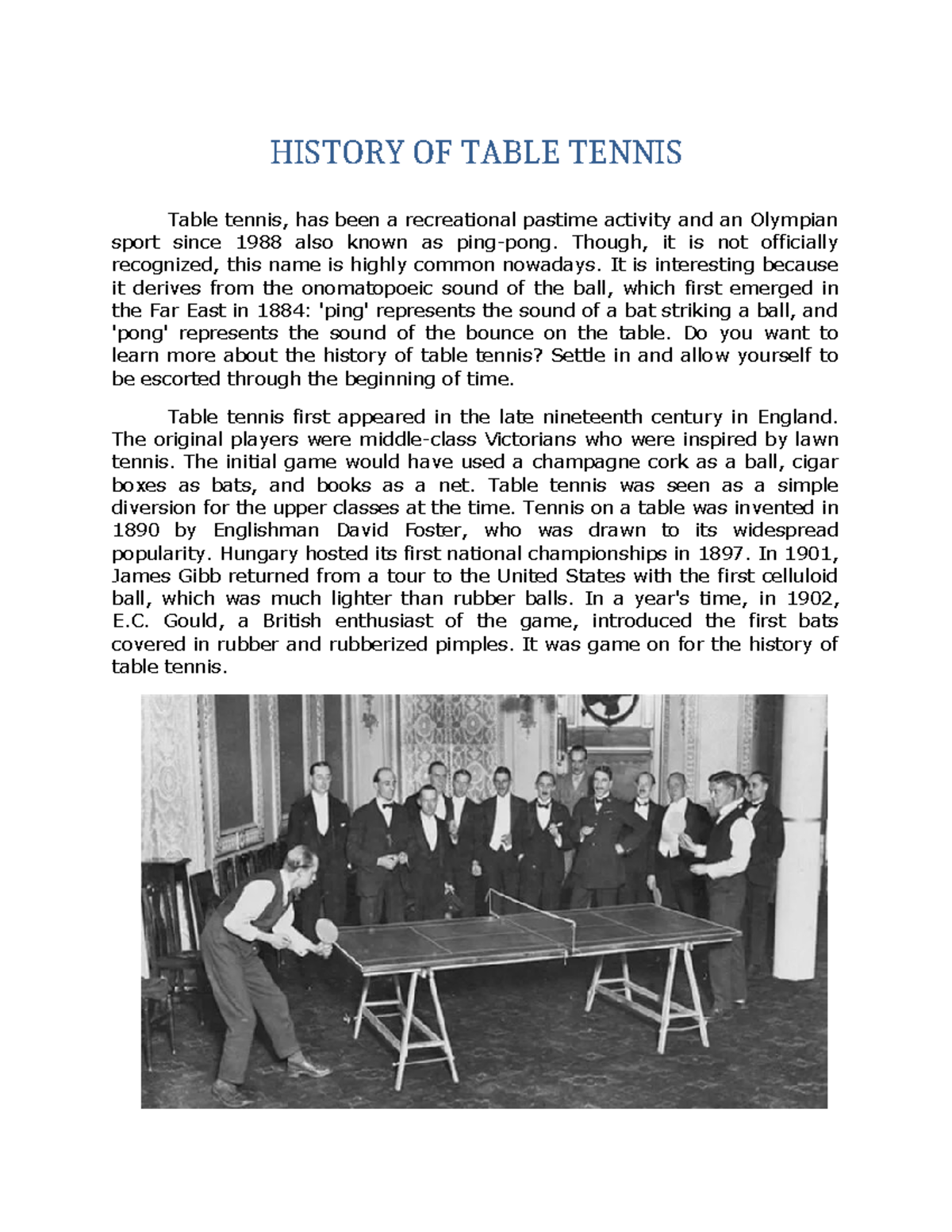 history of table tennis essay