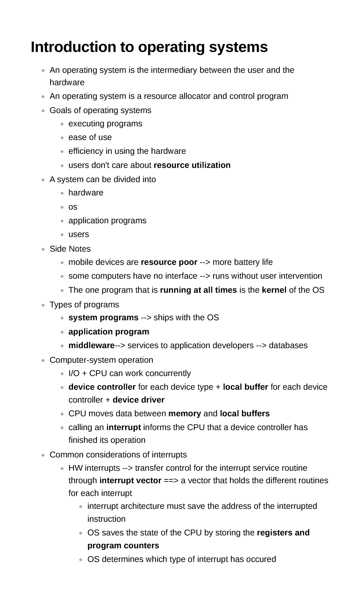 Introduction to operating systems - Studocu