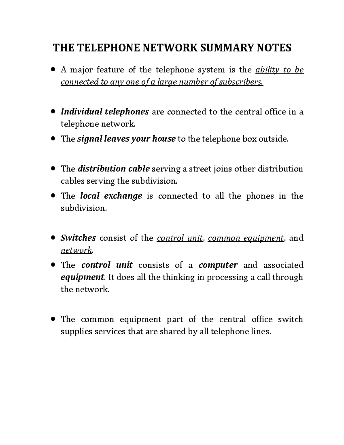 The Telephone Network Bs Physics Studocu
