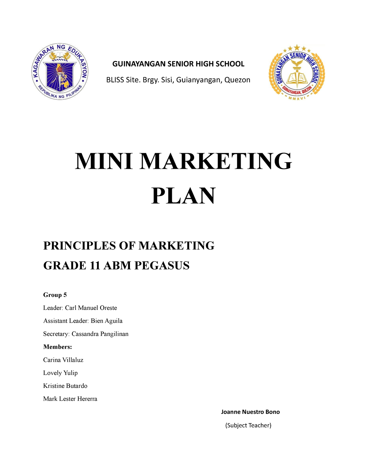 Group-5 Marketing PLAN - BSA - BatStateU - Studocu