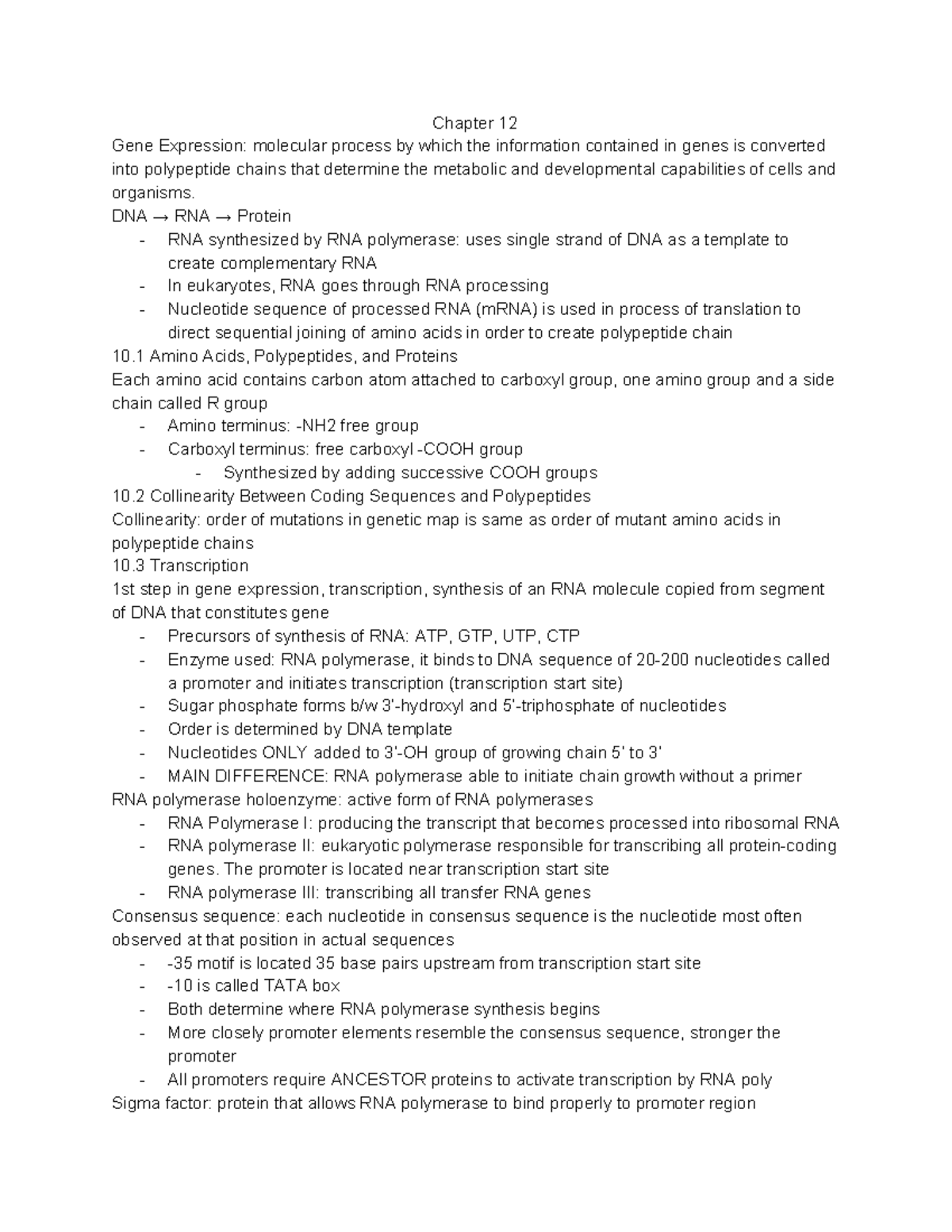 Genetics Ch 12 Outline - Chapter 12 Gene Expression: Molecular Process ...