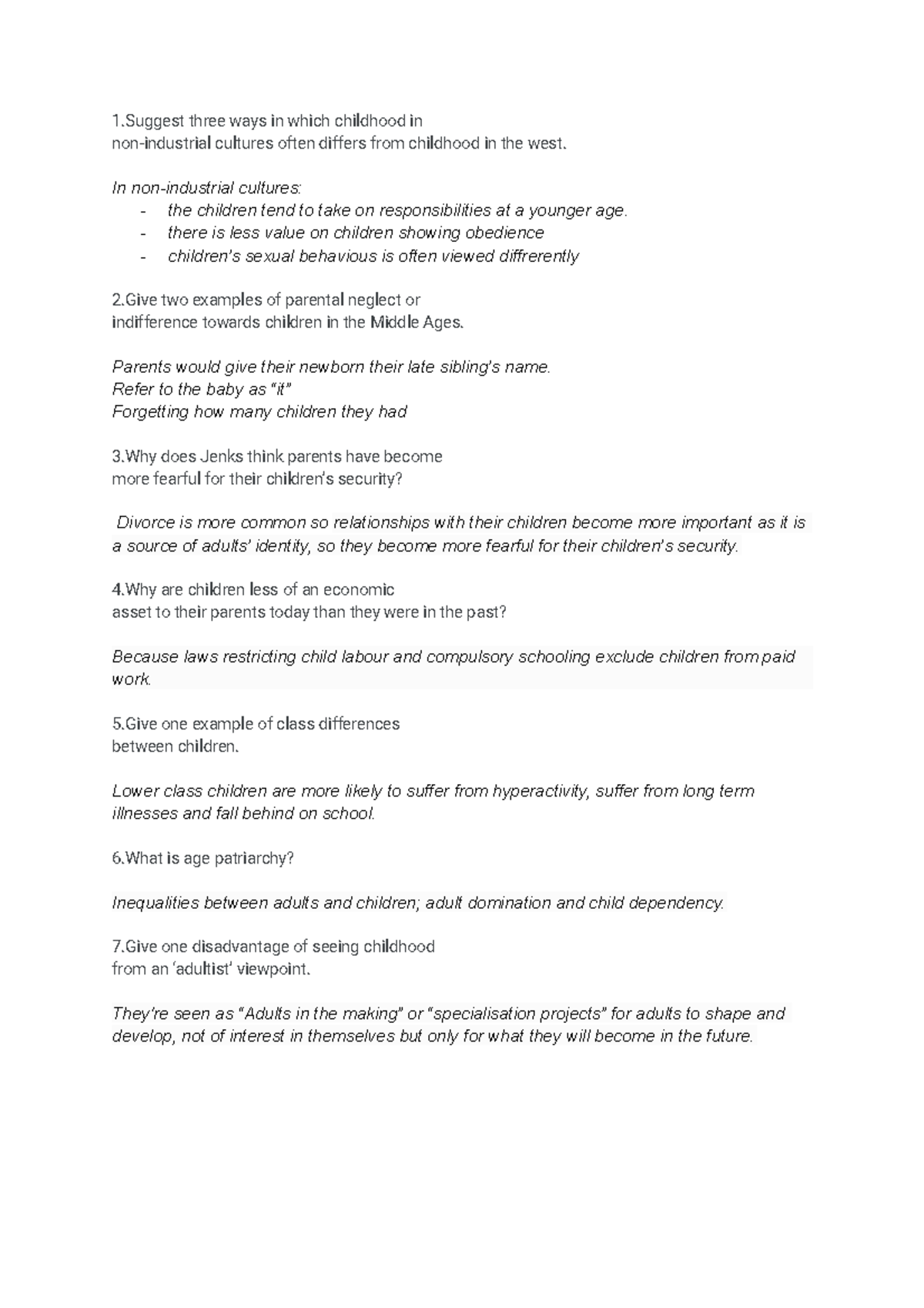  Use the attached PDF to answer the recap questions on childhood. 1