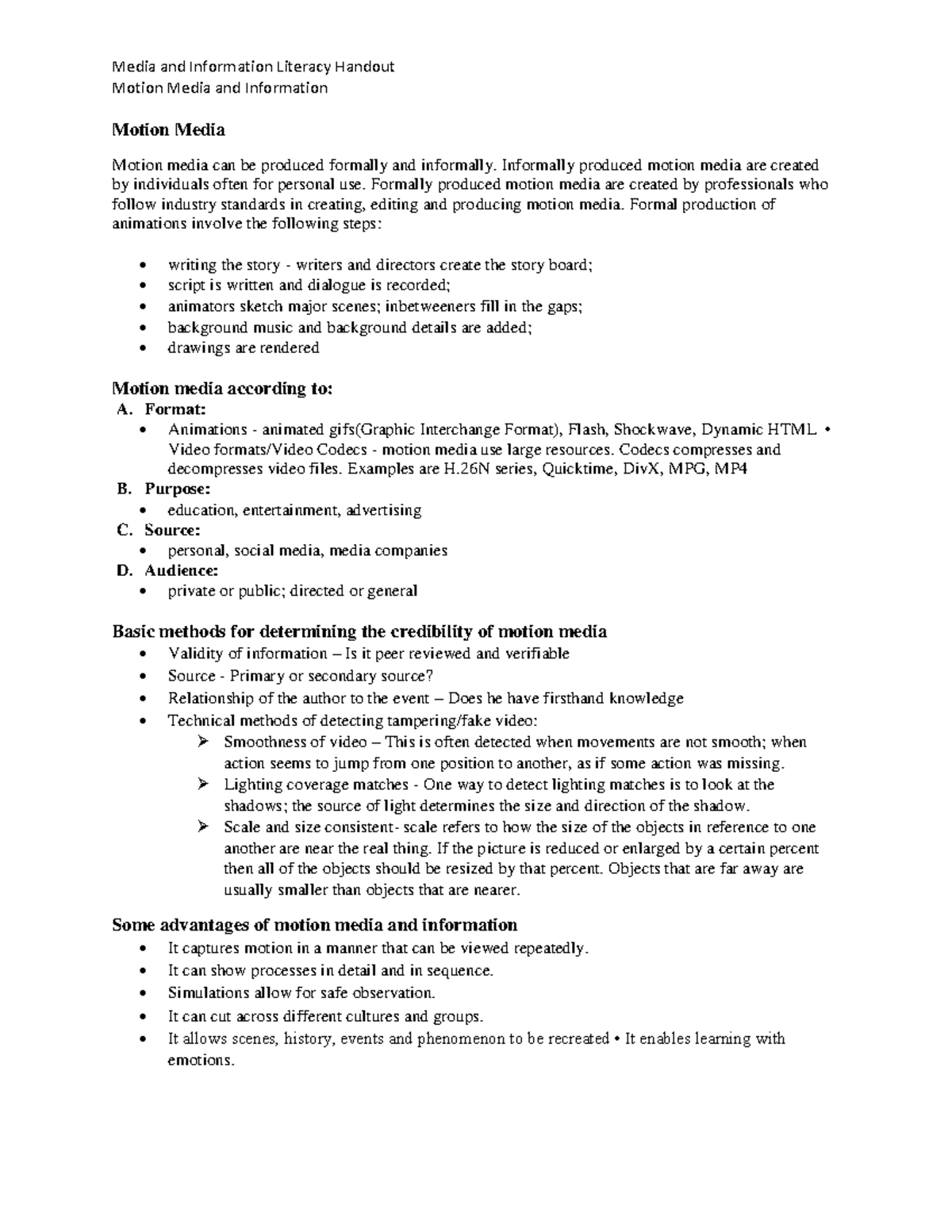 Motion Media and Information - Media and Information Literacy Handout ...