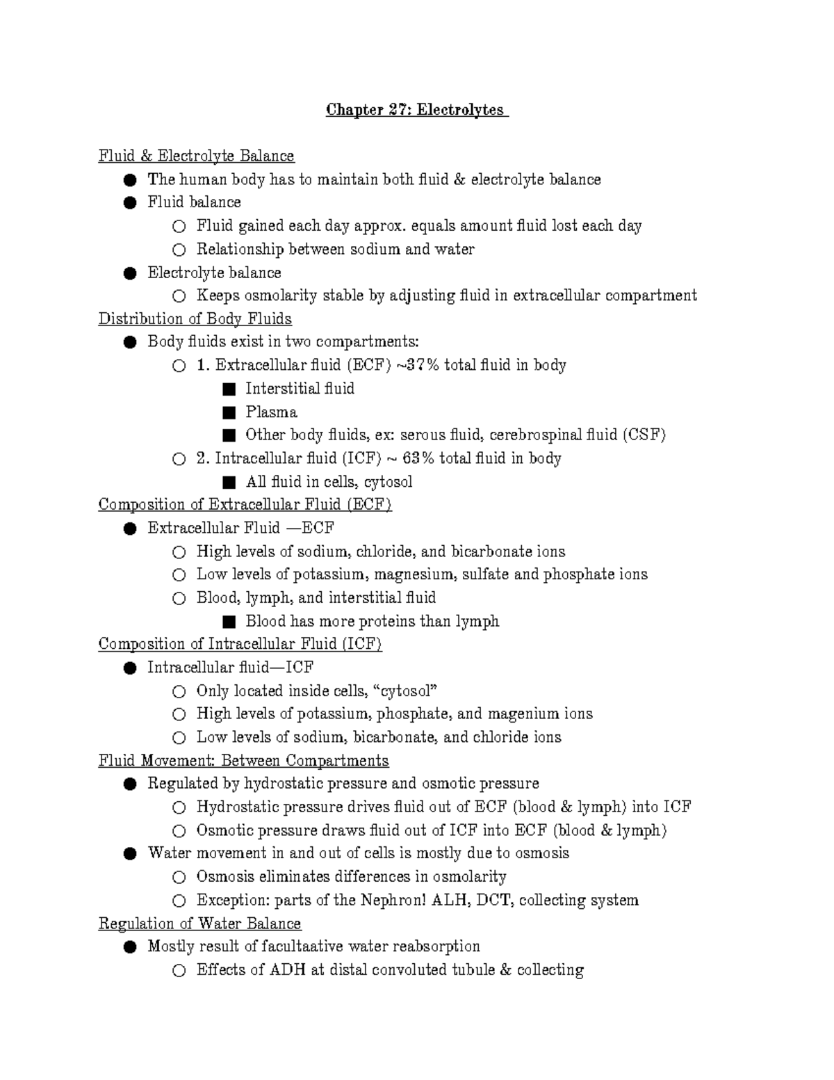 Chapter 27 Electrolytes - Chapter 27: Electrolytes Fluid & Electrolyte ...