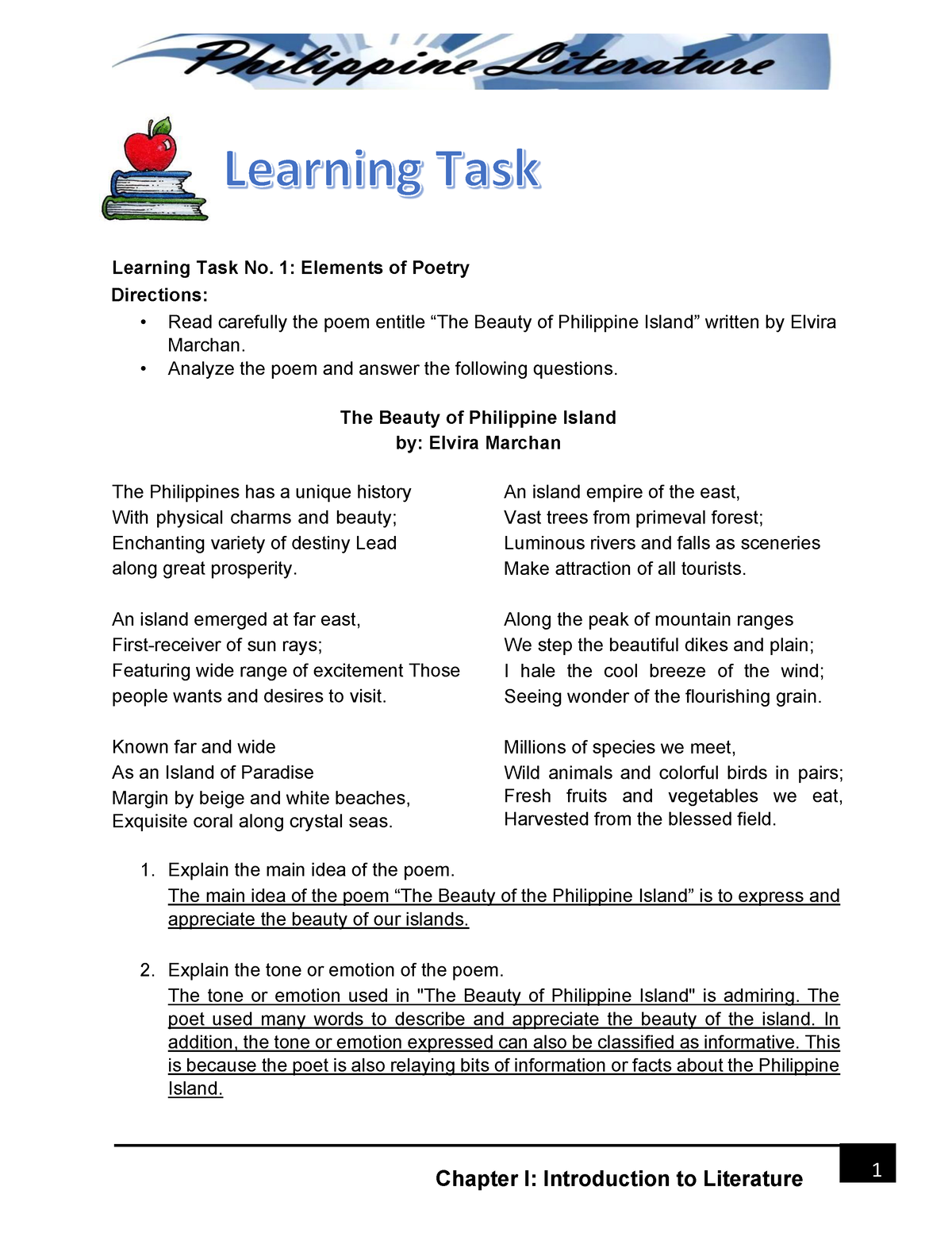 Chapter 1 - Learning TASK - Introduction TO Literature - Chapter I ...