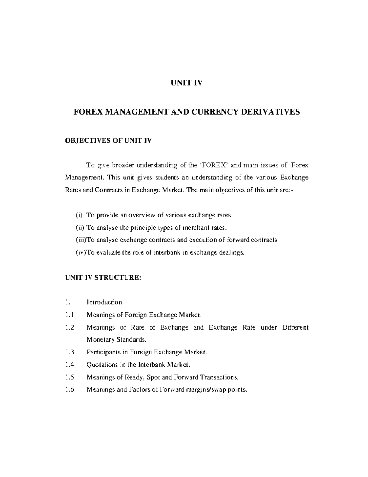 Forex(U4) - Foreign Exchange Lecture Handouts - UNIT IV FOREX ...