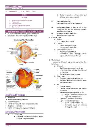 Ears Notes Day 2 - Ncm 216 Lec: Eent Prelims – Lecture 2 2nd Semester 