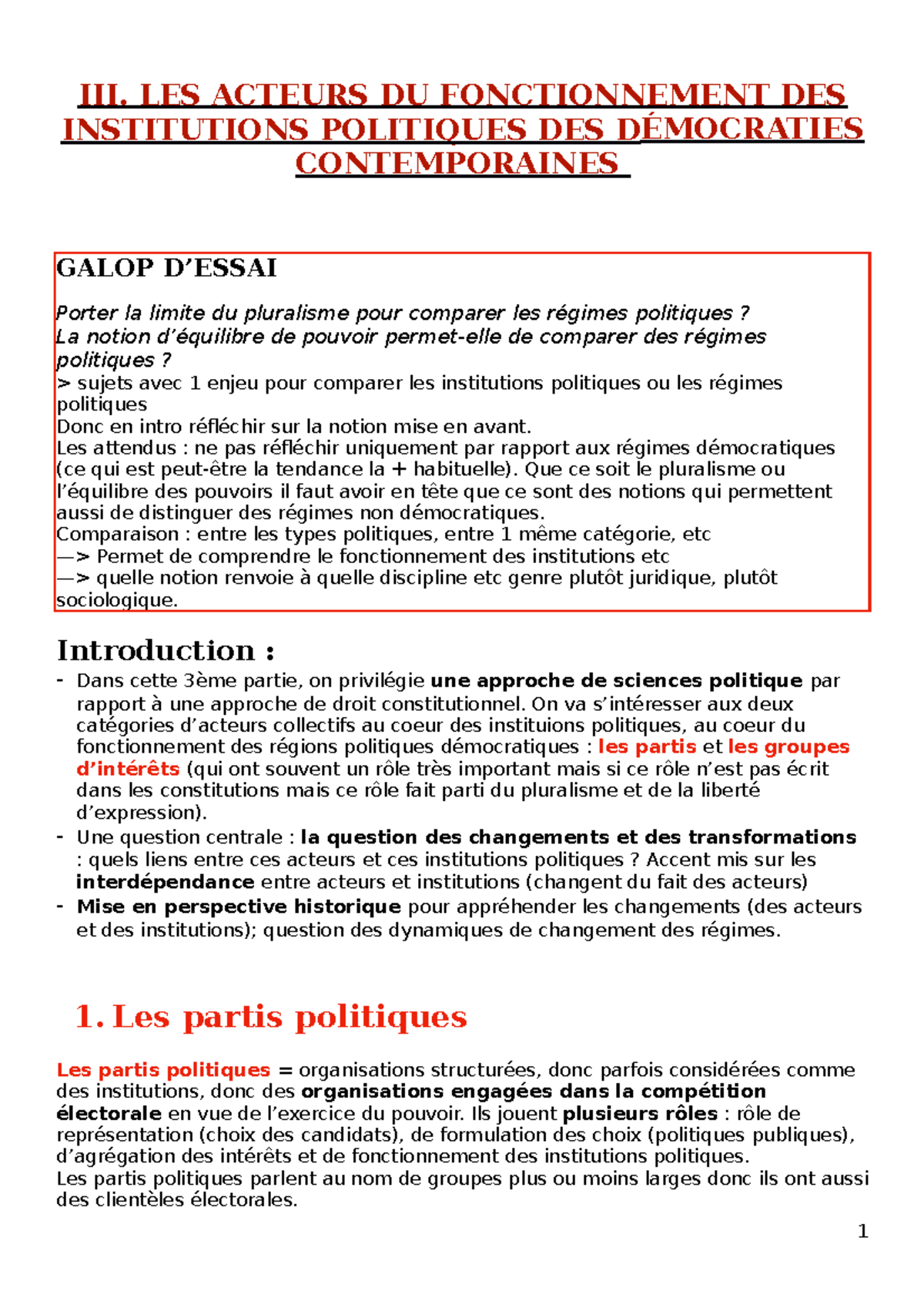 Cours 3 Les Acteurs Du Fonctionnement Des Institutions Politiques Des ...