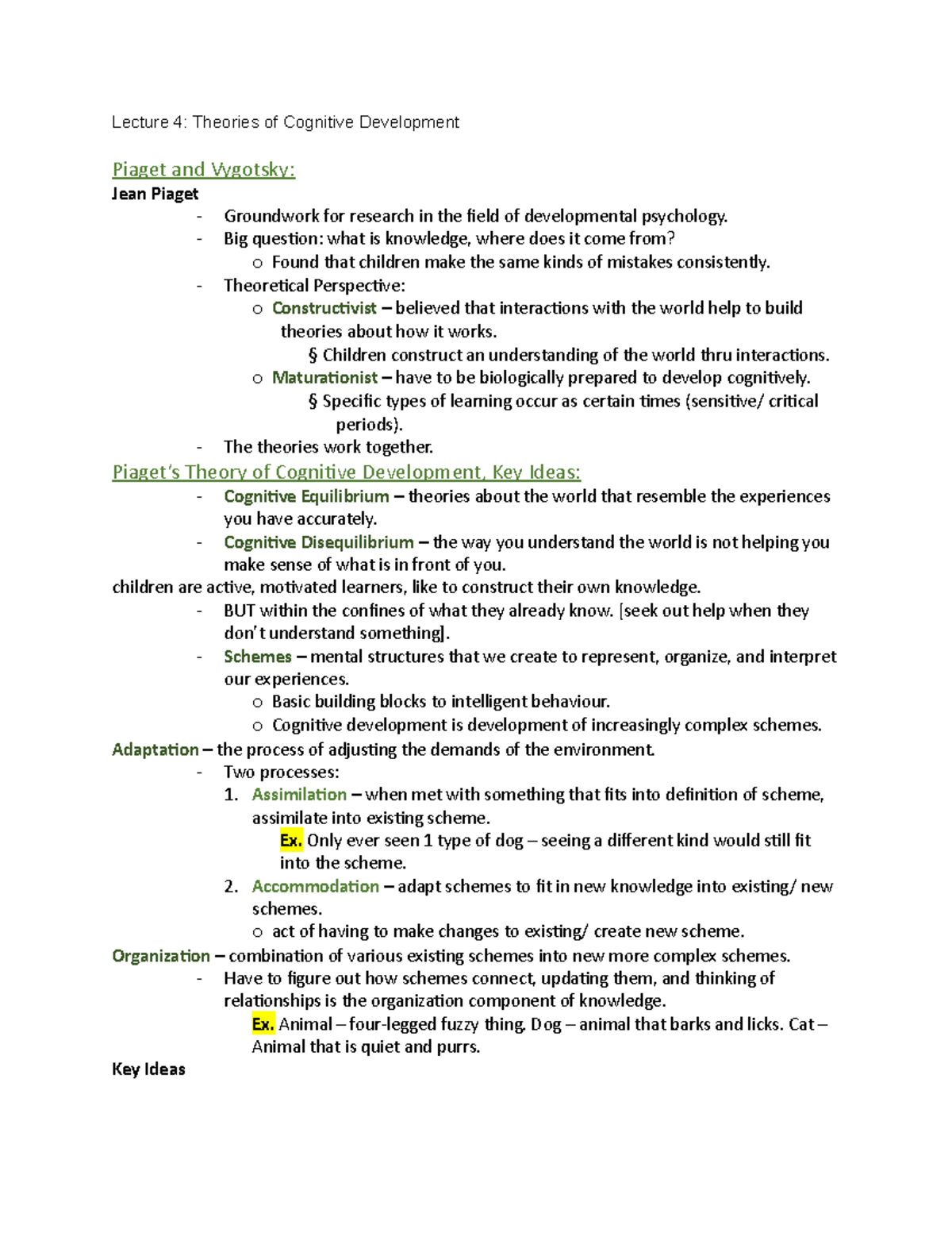 PSYB20 Midterm 2 Notes Lecture 4 Theories of Cognitive